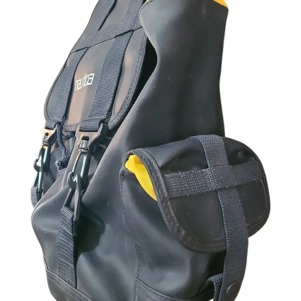 Vintage Nautica Rubber Backpack Bag Sail Sport Travel 90s Navy Yellow